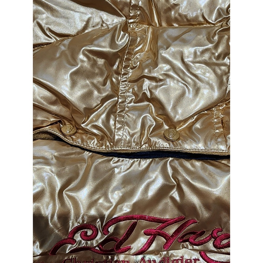 Ed Hardy By Christian Andigier Womens Puffer Jacket Skull Rose Gold Size M - Picture 11 of 11